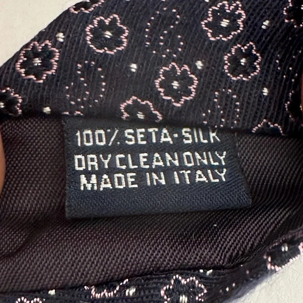 Vtg Villa Ponti Mens Silk Tie Navy Blue‎ OS Floral Geometric Old Money Academia